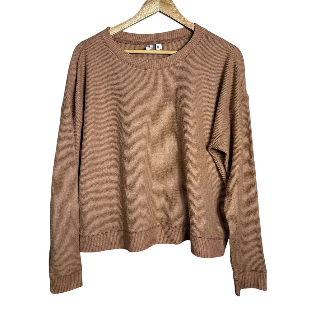 Nordstrom Womens Rib Knit Crew Neck Casual Top‎ Medium Brown cozy lounge warm